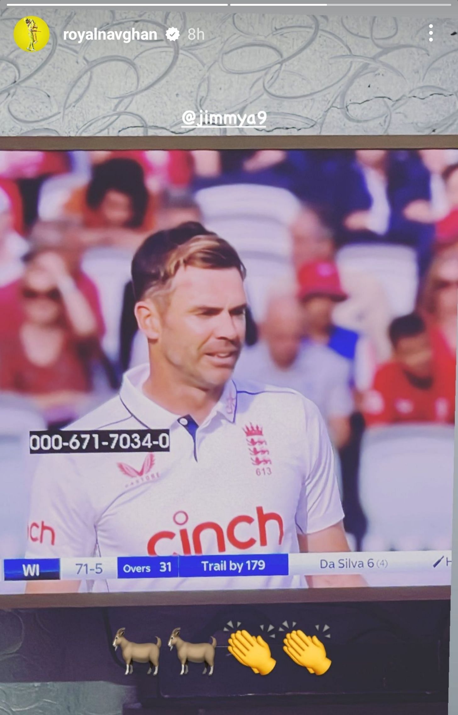 Screengrab of Ravindra Jadeja's Instagram story about James Anderson